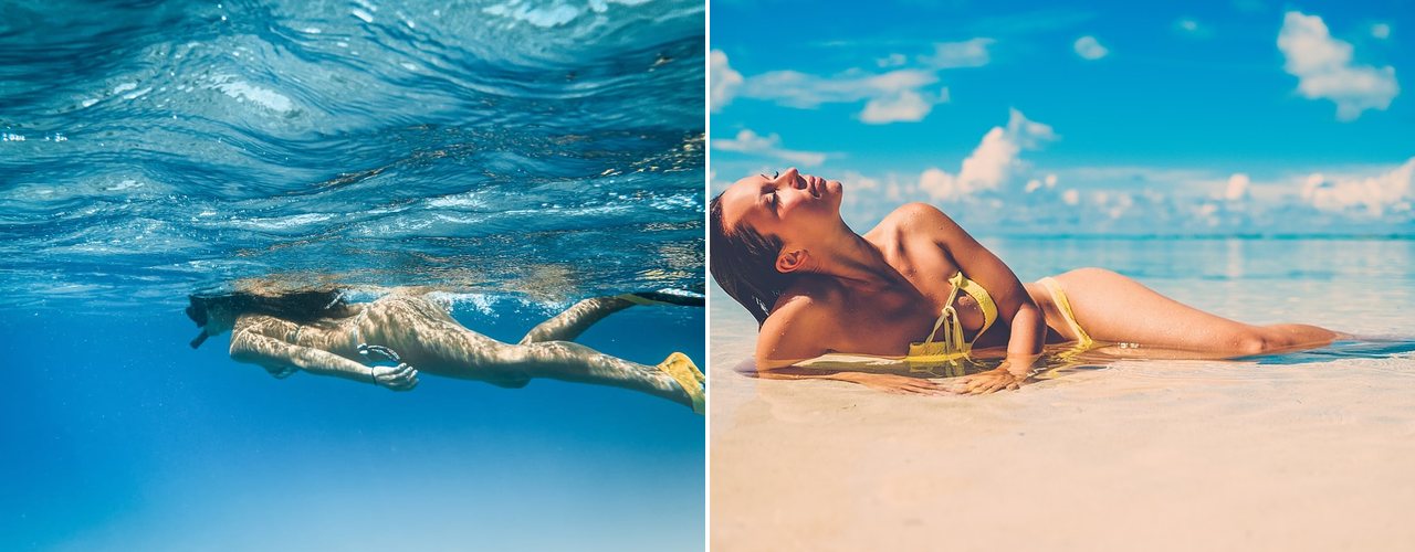 Swimming underwater and relaxing on the beach, Exuma